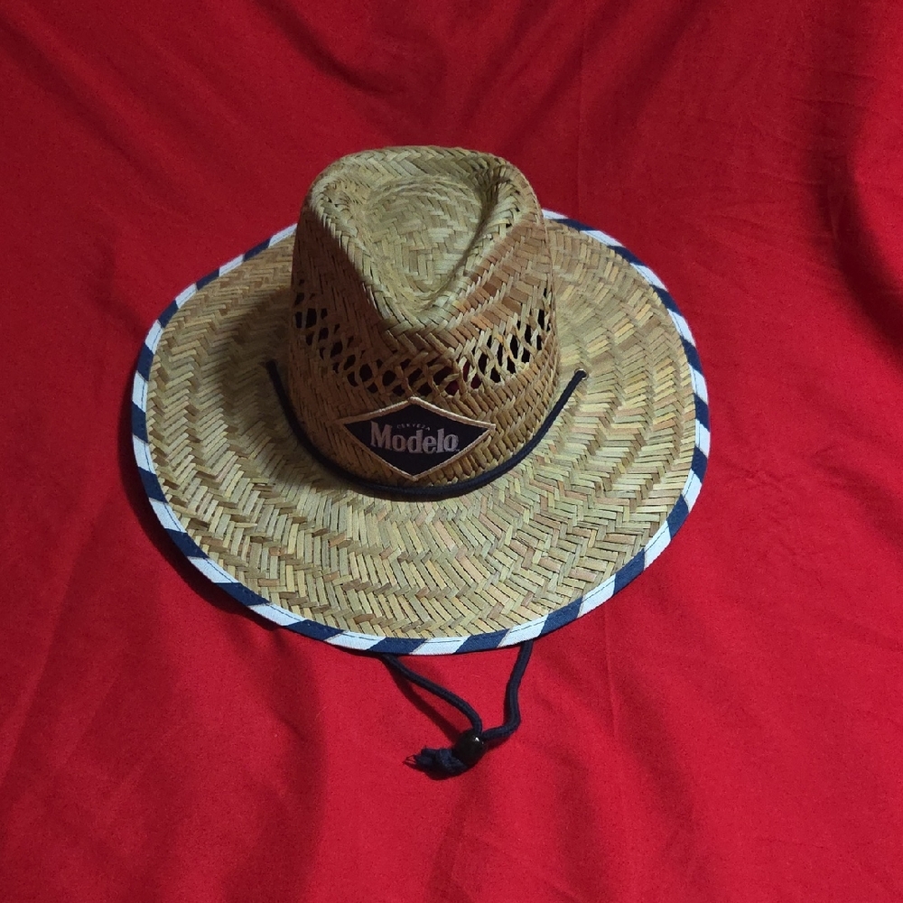 Modelo Woven Hat with Navy and White Trim